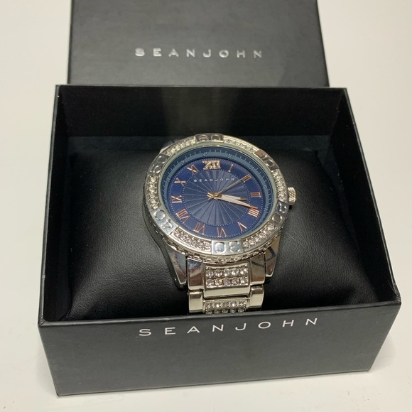 Sean John Other - Sean John Mens Watch NIB Silver and Blue w/ Lab Diamond Accent